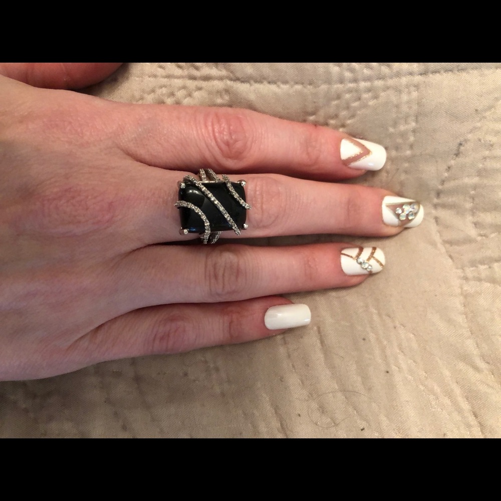 black onyx & 1/10 diamond chips sterling silver